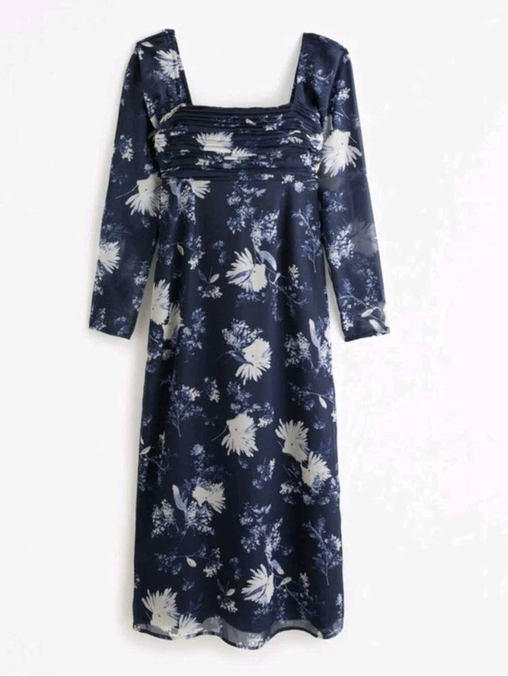 Abercrombie & Fitch Emerson Dress Midi Floral Chiffon Navy Dark Romantic Large